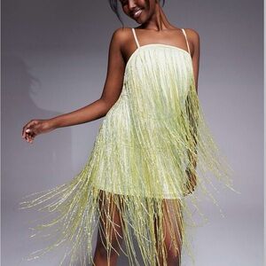 ASOS Yellow Fringe Mini Dress